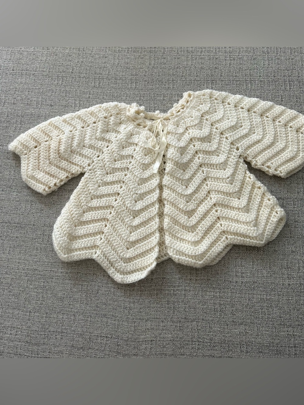Handmade Cream Crochet Baby Cardigan.  Size 12/18M